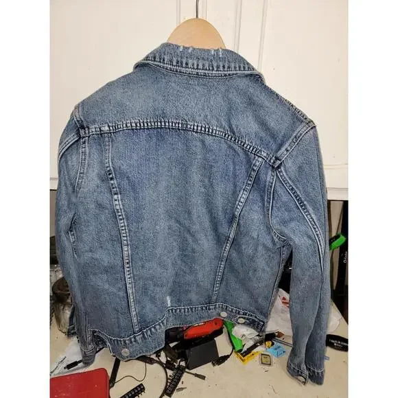 Lucky Brand Los Angeles Women’s Denim Tomboy Trucker Blue Jean Jacket Large - Picture 2 of 2